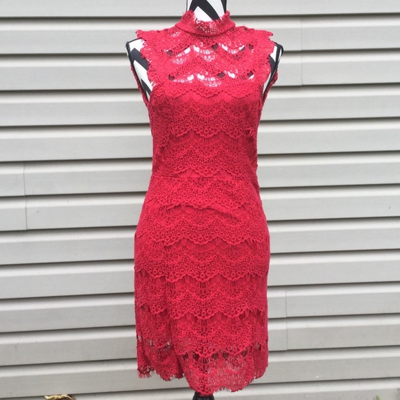 NWT Free People Red Lace Daydream Bodycon Dress - Picture 6 of 8